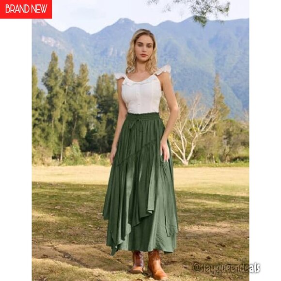 Renaissance Maxi Skirt with Pockets, A-Line Flowy Crepe Fabric, Plus Size - Picture 3 of 8